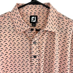 FootJoy FJ Men's Large Golf Polo Shirt Pink Dolphin Print Short Sleeve Stretch